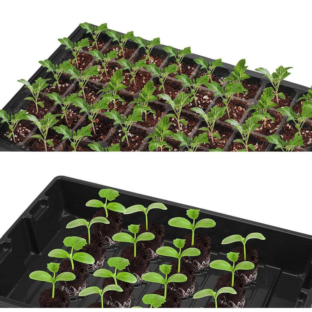 5-Pack 14 In. X 9.84 In. X 5.11 In. Outdoor Black Plastic Seed Starter Tray Kit with Humidity Vented Domes and Base