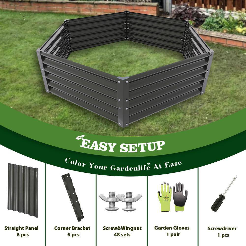 70 In. Gray Metal Planter Box Raised Garden Bed for Planting Vegetables Flowers