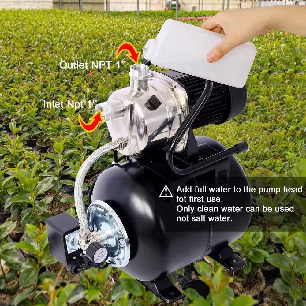 1.6 HP Submersible Fountain Irrigation Pump in Black with Pressure Tank
