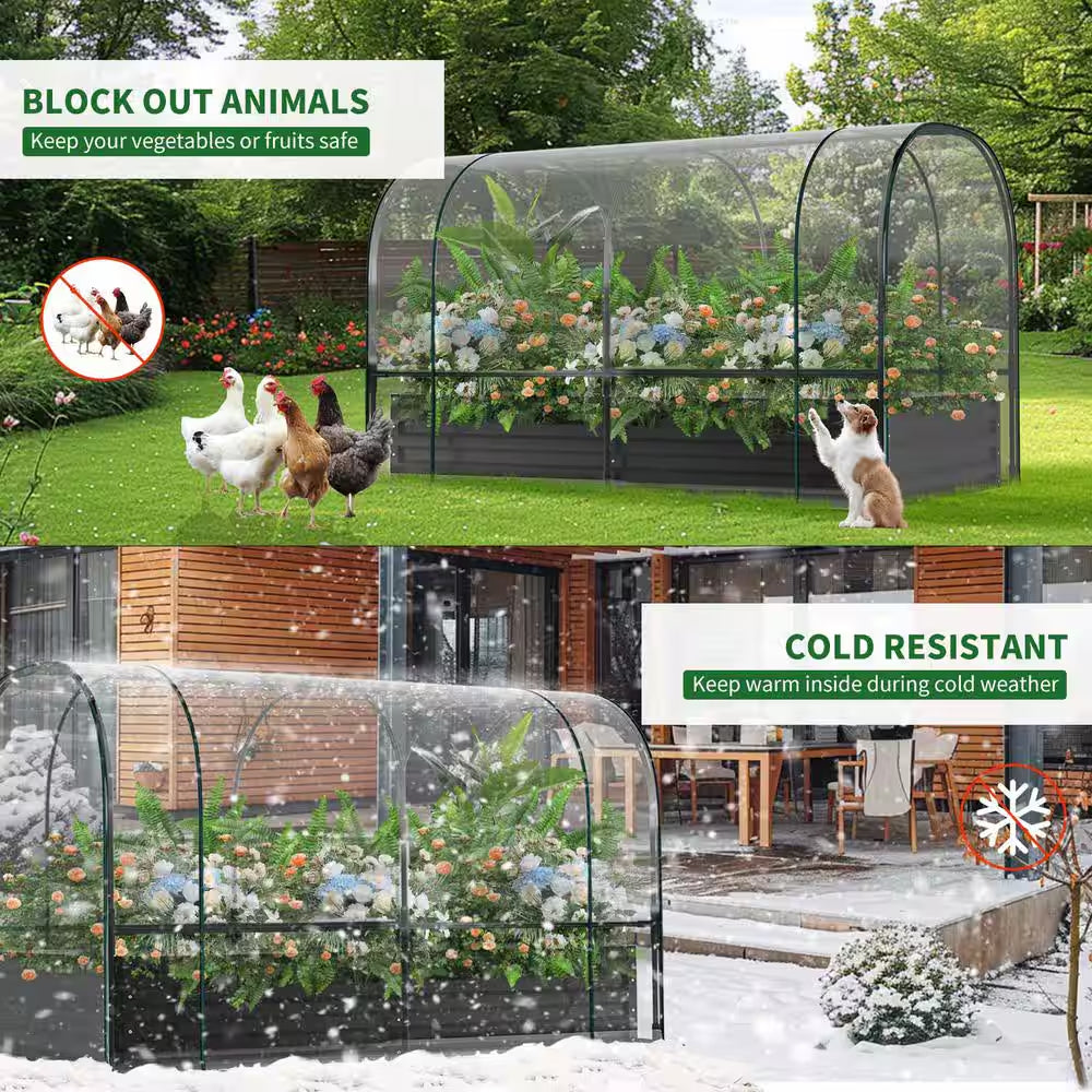 Portable Greenhouse Cover W/Raised Garden Bed and 2-Roll-Up Windows Metal Mini Greenhouse 71 In. X 35 In. X 45 In.