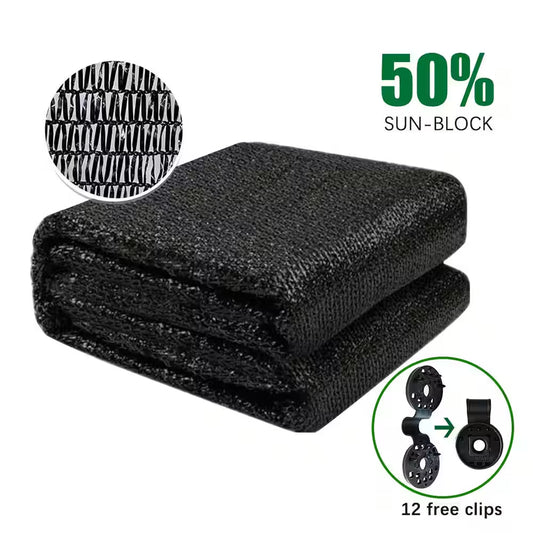 6 Ft. X 12 Ft. 50% Shade Cloth Sunblock Fabric Cut Edge with Free Cilps UV Resistant for Garden Plants Cover, Black