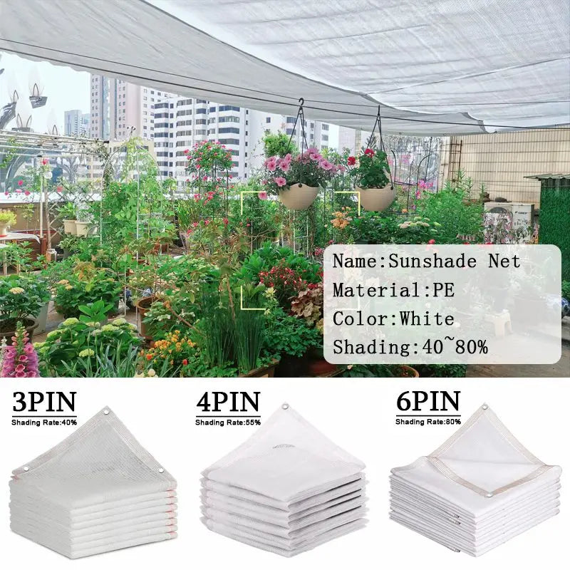 White Plants Sunshade Net Garden Sun Shelter HDPE Fabric Shading 40~80% Privacy Screen Outdoor Shade Canopy UV Protection Awning