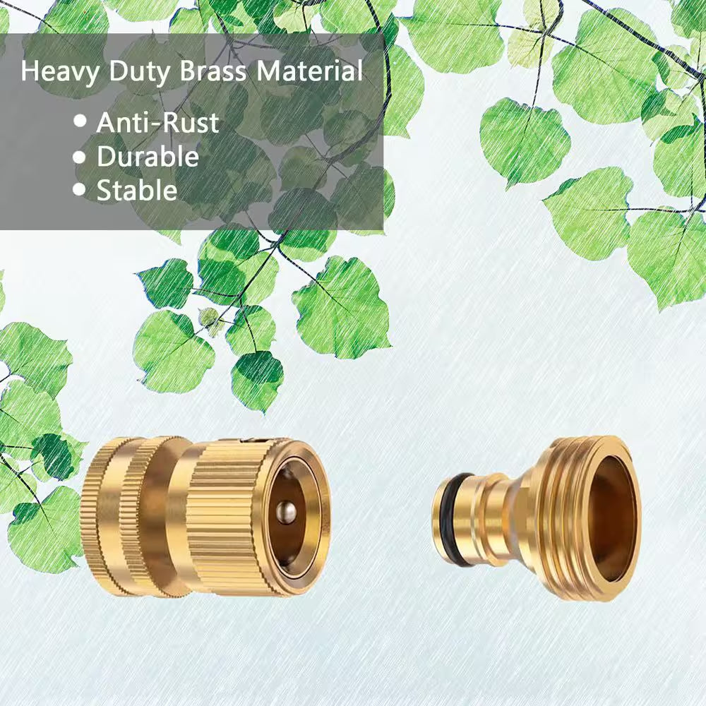 3/4 In. Solid Brass Garden Hose Quick Connector Set, Easily Add Attachments to Garden Hose, Golden (Pack of 6)