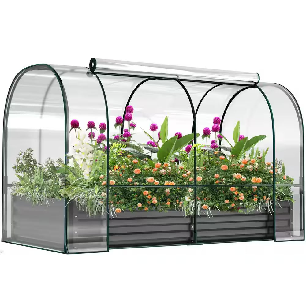 Portable Greenhouse Cover W/Raised Garden Bed and 2-Roll-Up Windows Metal Mini Greenhouse 71 In. X 35 In. X 45 In.
