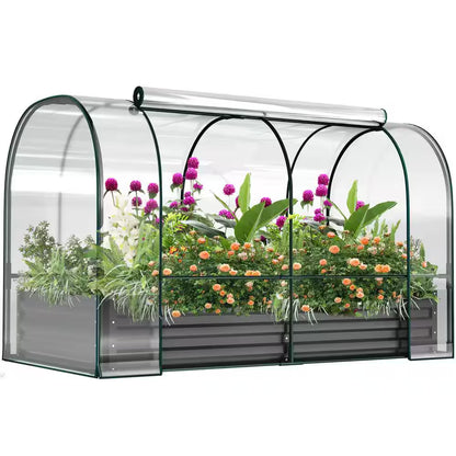 Portable Greenhouse Cover W/Raised Garden Bed and 2-Roll-Up Windows Metal Mini Greenhouse 71 In. X 35 In. X 45 In.