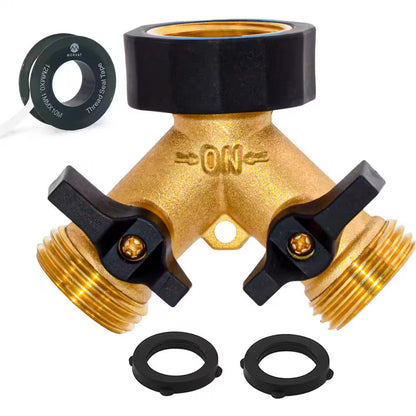 Heavy-Duty Brass and Rubber 2 Way Garden Hose Y Splitter