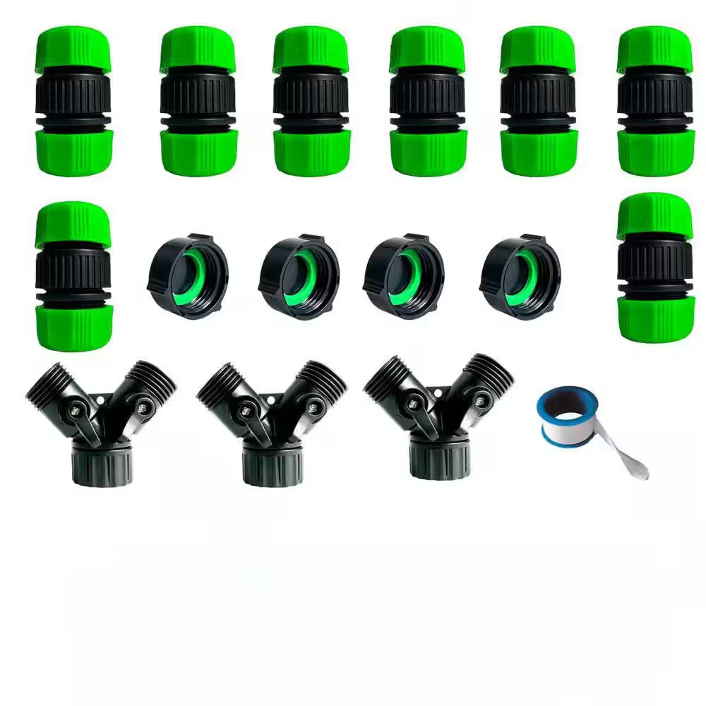 16-Piece Hose Connector Set with Female Connector, Male Connector, Valves and Straight Connectors for 0.5 In. Hose