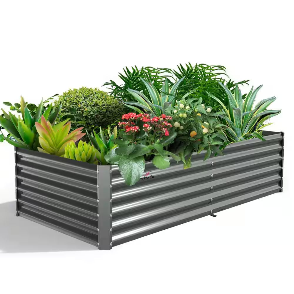 8 X 4 X 1. 5 Ft. Metal Rectangular Outdoor Raised Garden Bed for Planting Vegetables Flowers Herb, Gray