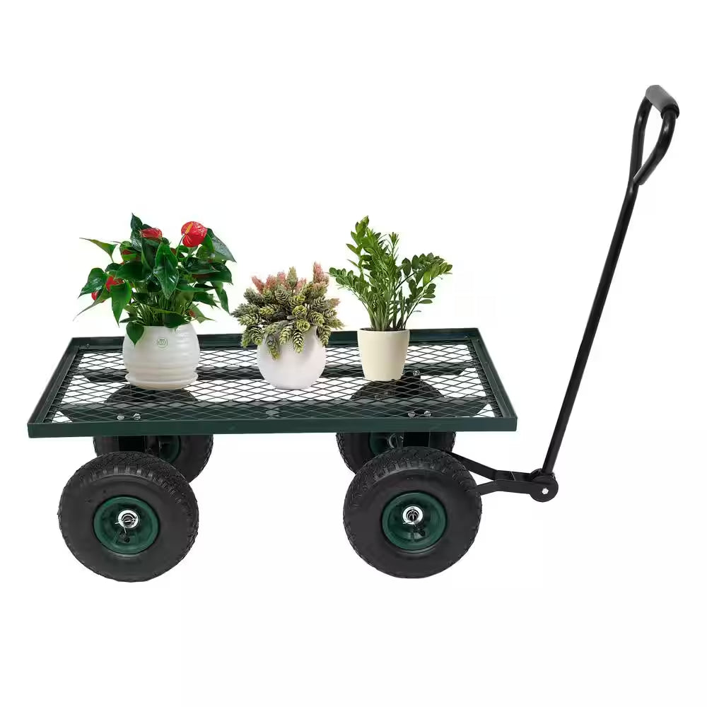 Steel Rectangle Garden Cart with 4 Wheels