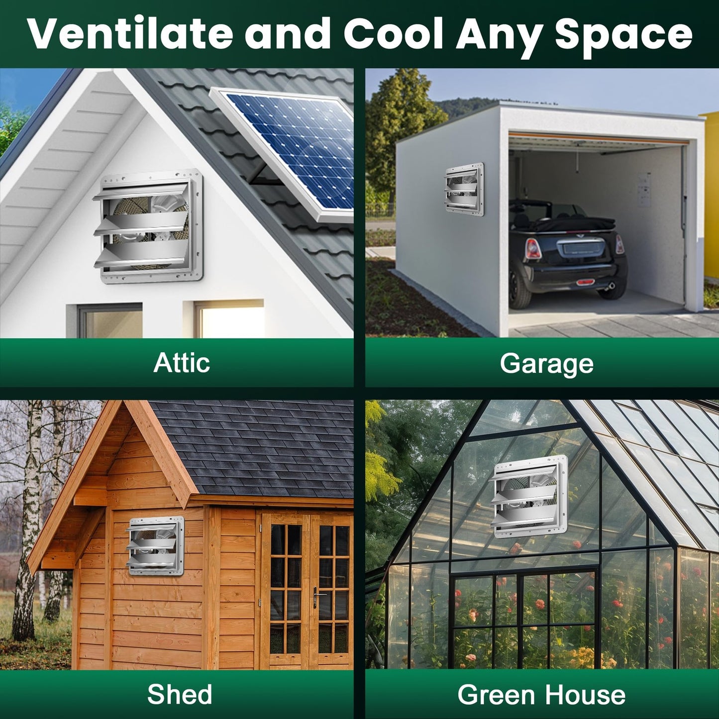14" Solar Exhaust Fan for Greenhouse with Battery and Adjustable Thermostat, ...