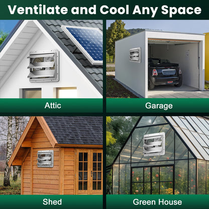 14" Solar Exhaust Fan for Greenhouse with Battery and Adjustable Thermostat, ...