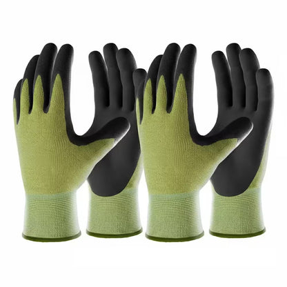 2 Pairs Nitrile Rubber Coated Gardening Work Gloves Touchscreen Grip Breathable Mixed Fiber Unisex Green Black
