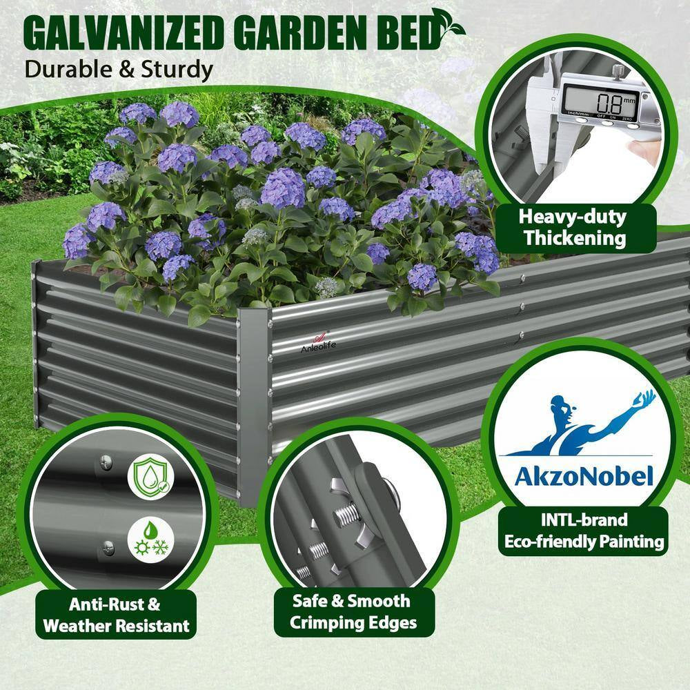 8 X 4 X 1. 5 Ft. Metal Rectangular Outdoor Raised Garden Bed for Planting Vegetables Flowers Herb, Gray