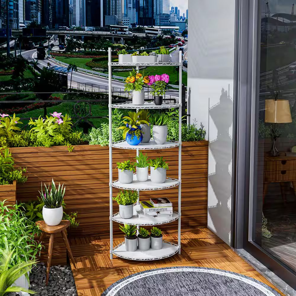 6-Tier Outdoor Garden Garage White Iron Storage Shelf Shelves Organizer Wire Shelving Unit Plant Stand