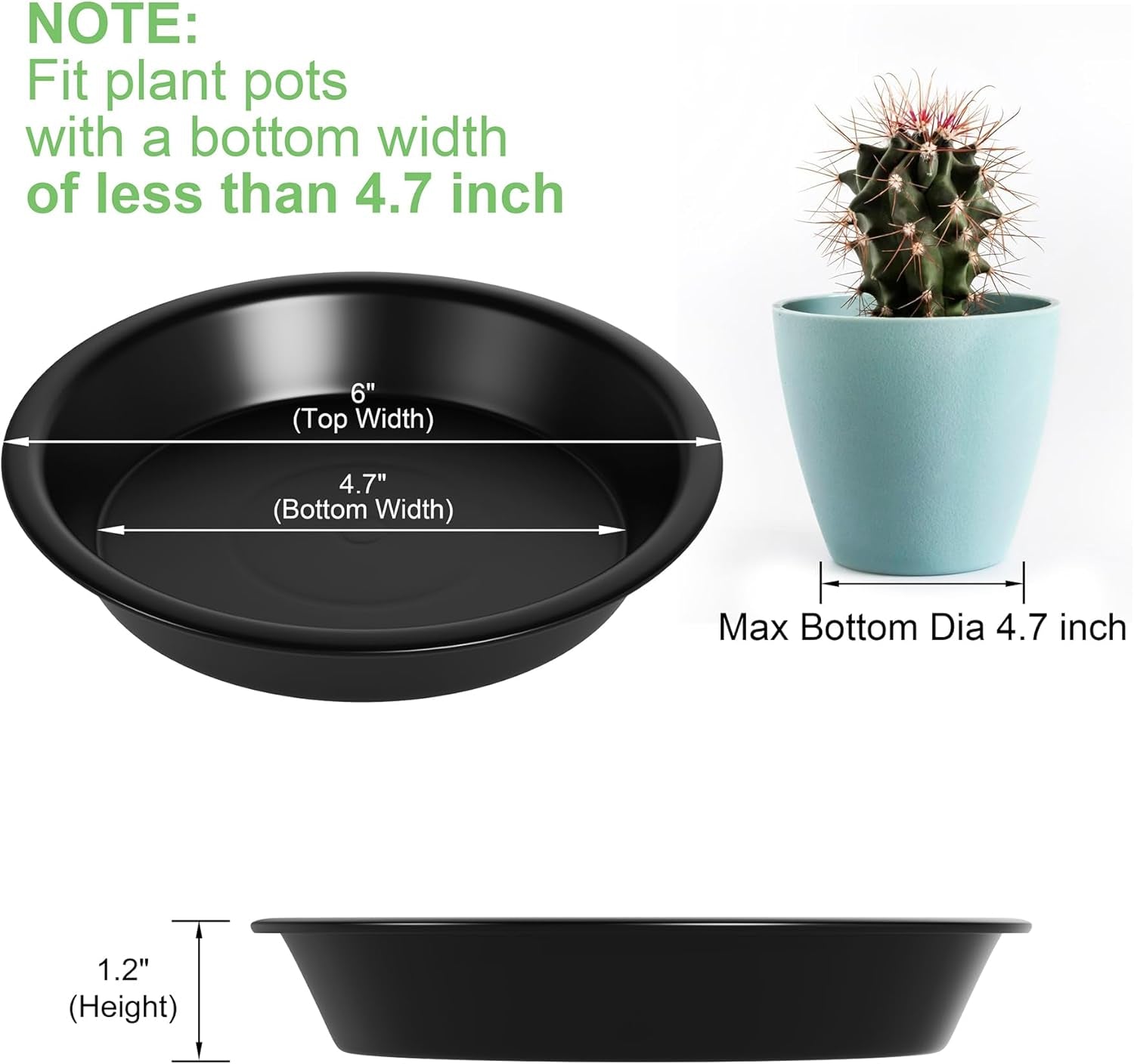 Plant Saucer 6 Inch of 3 Pack Black Heavy Duty Sturdy Plastic Plant Drainage Trays Planter Pot Drip Trays for Indoor Outdoor
