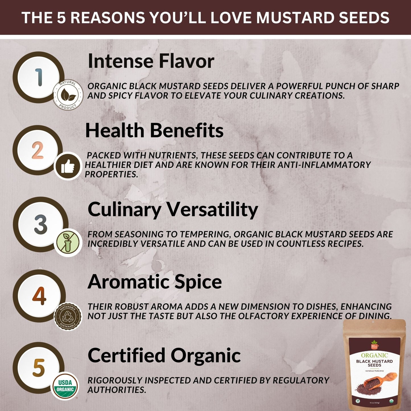 Organic Black Mustard Seeds - Gluten Free Dry, High-Quality Brown Mustard Seeds