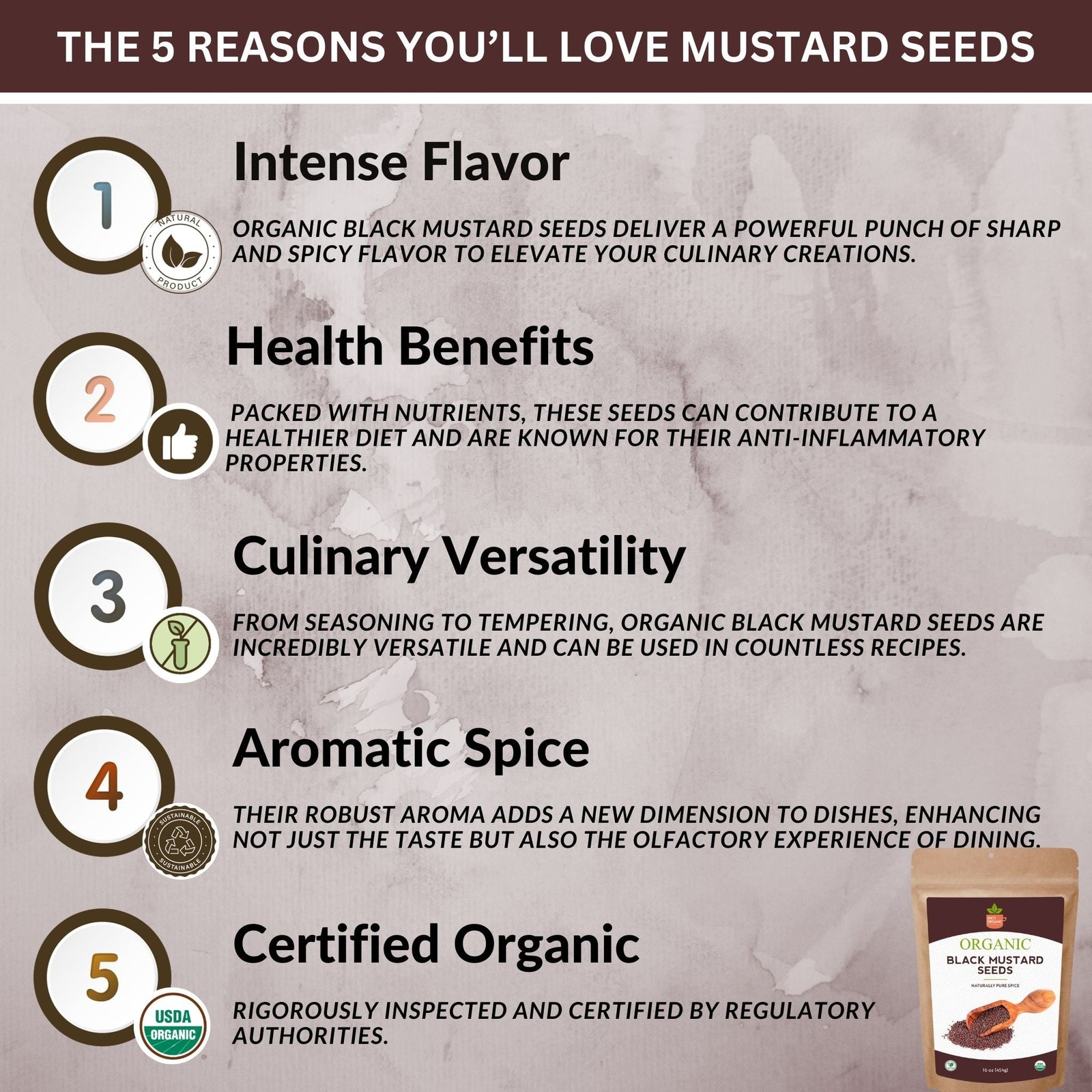 Organic Black Mustard Seeds - Gluten Free Dry, High-Quality Brown Mustard Seeds