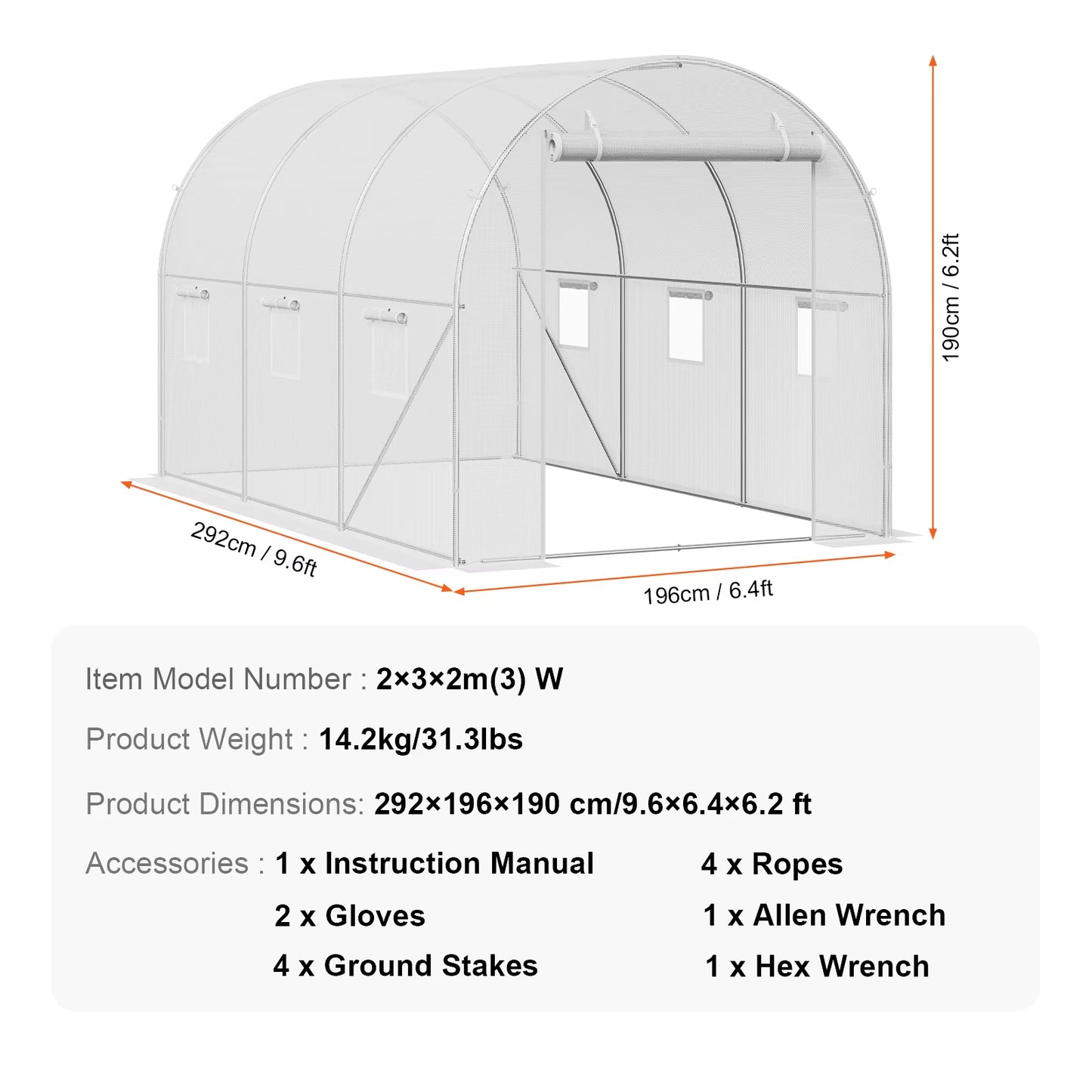 Walk-In Tunnel Greenhouse Hoop House Greenhouse Tunnel Plant Hot House with Steel Frame PE Cover Roll-Up Zipper Door