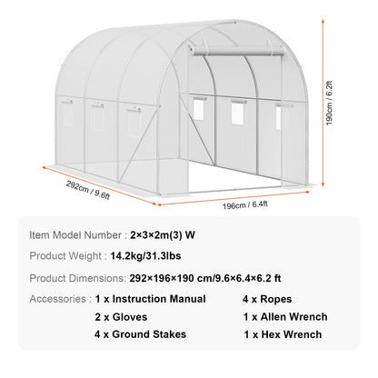 Walk-In Tunnel Greenhouse Hoop House Greenhouse Tunnel Plant Hot House with Steel Frame PE Cover Roll-Up Zipper Door