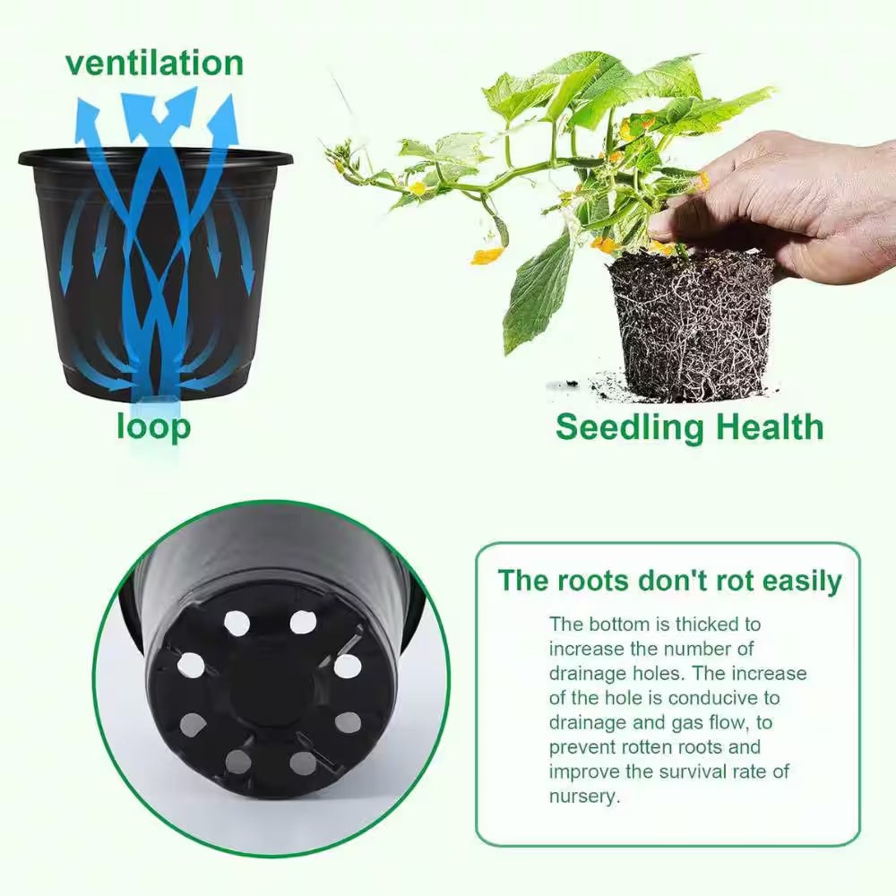 6 In. 0.5 Gal Dia Black Plastic Plant Nursery Seed Starting Nursery Pots