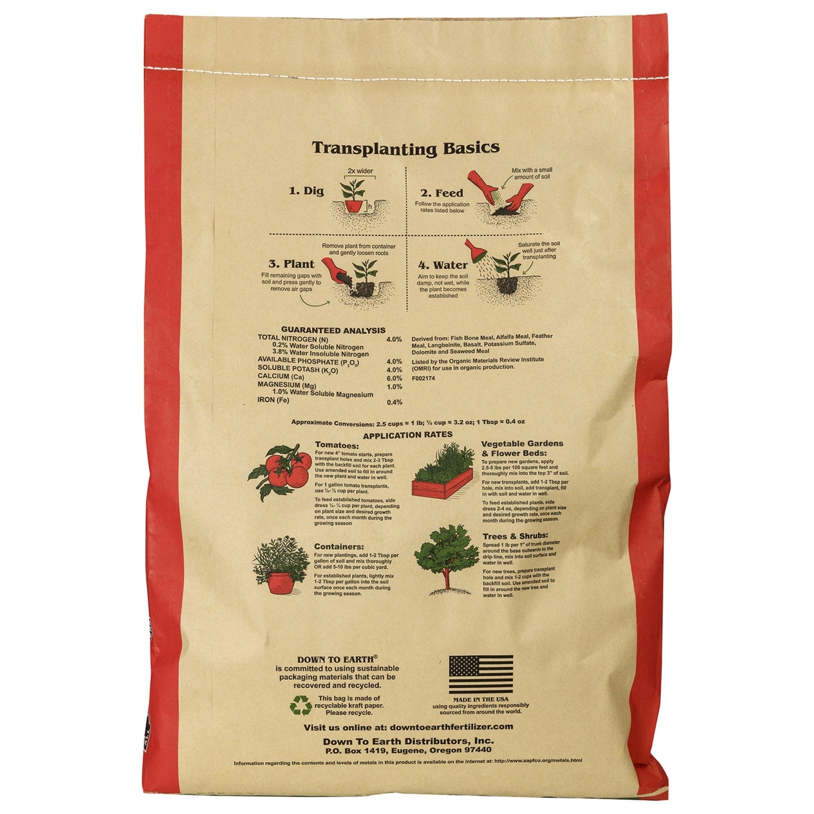 Down to Earth Vegetable Garden 4-4-4 All-Natural Fertilizer, 25 Lbs