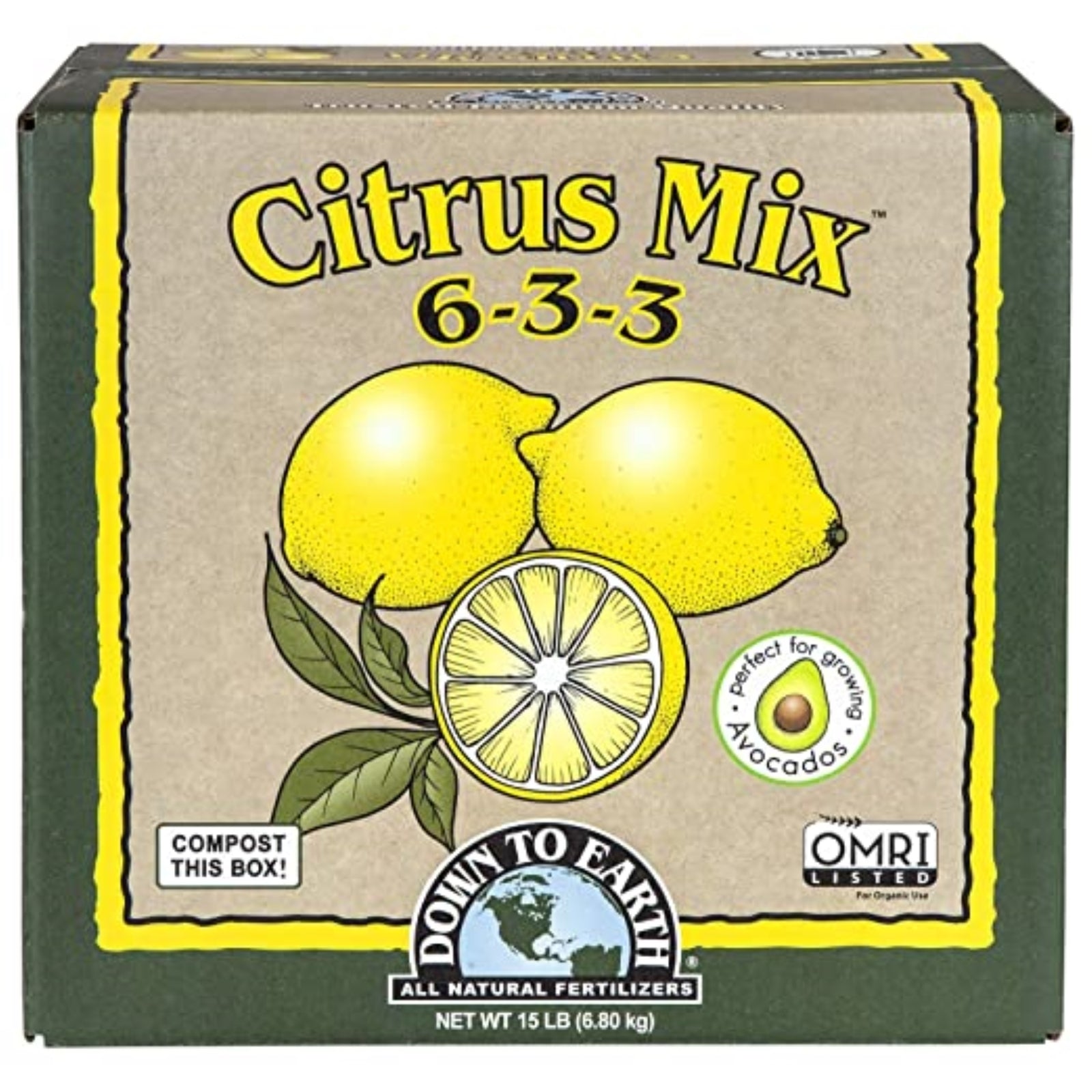Down to Earth Organic Citrus Fertilizer Mix 6-3-3, 15 Lbs, Enhances Soil Health
