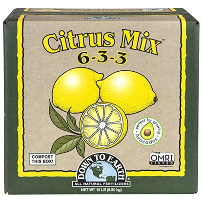 Down to Earth Organic Citrus Fertilizer Mix 6-3-3, 15 Lbs, Enhances Soil Health