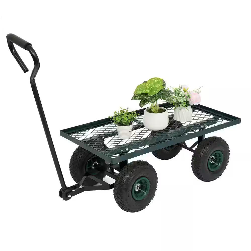 Steel Rectangle Garden Cart with 4 Wheels