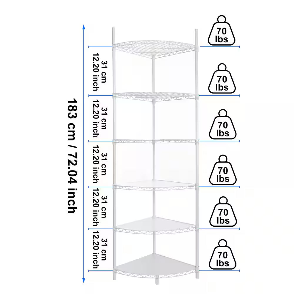 6-Tier Outdoor Garden Garage White Iron Storage Shelf Shelves Organizer Wire Shelving Unit Plant Stand