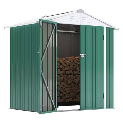 6 Ft. W X 4 Ft. D Outdoor Storage Metal Shed Utility Patio Shed for Garden and Backyard 24 Sq. Ft. in Green