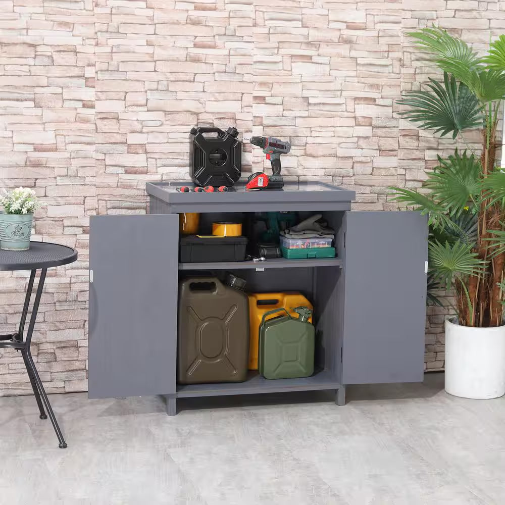 36 In. L X 18 In. W X 36 In. H Garden Storage Cabinet Outdoor Tool Shed Galvanized Top and 2-Shelves for Yard Tools Gray