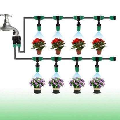 Automatic Misting Cooling System Adjustable Barbed Drip Irrigation Kit with 1/4 Inch Tubing for Patio Greenhouse Garden