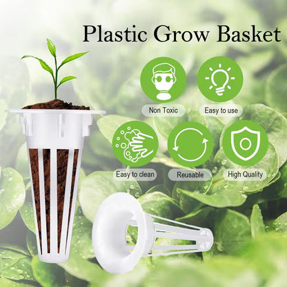 0.5 Inch, White Plastic Hydroponic Plant Basket with Seed Labels for Indoor/Outdoor Gardening (50-Pack)