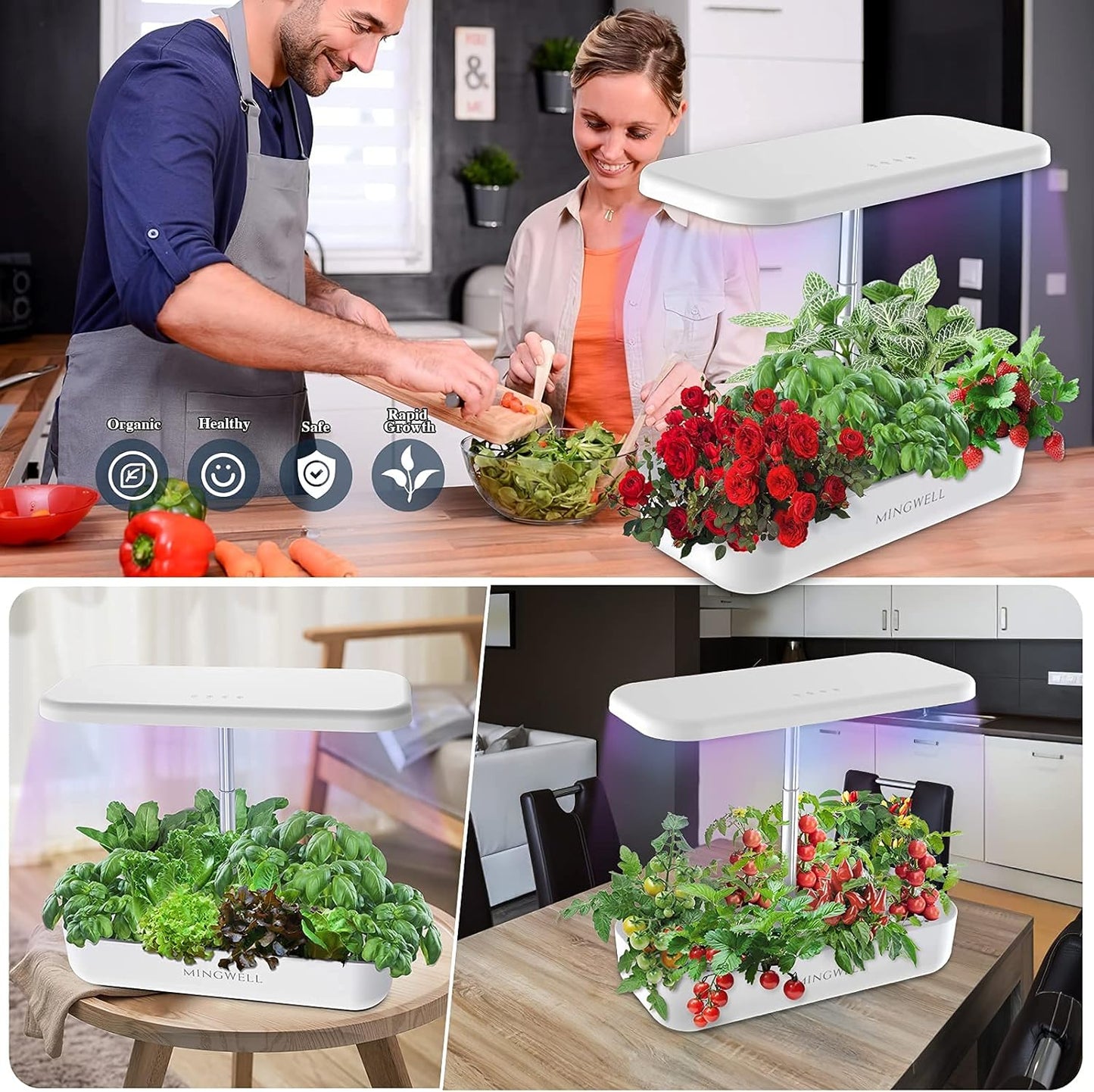 Hydroponics Growing System,  12 Pods Herb Growing Kit with LED Lights up to 19.4" Adjustable Height Automatic Timer Indoor Gardening Herb Faster Growing Planting Kit for Home Kitchen (White)