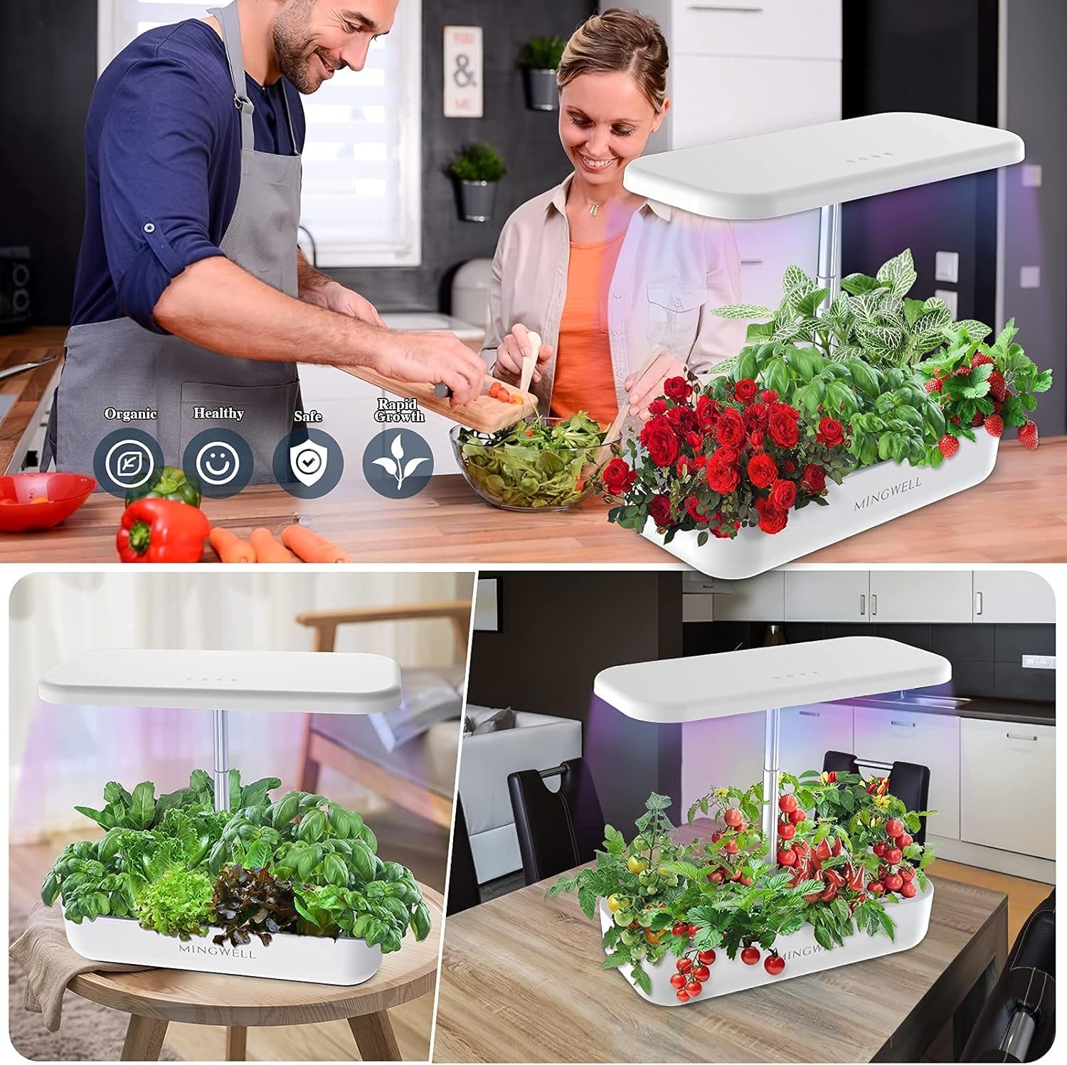 Hydroponics Growing System,  12 Pods Herb Growing Kit with LED Lights up to 19.4" Adjustable Height Automatic Timer Indoor Gardening Herb Faster Growing Planting Kit for Home Kitchen (White)