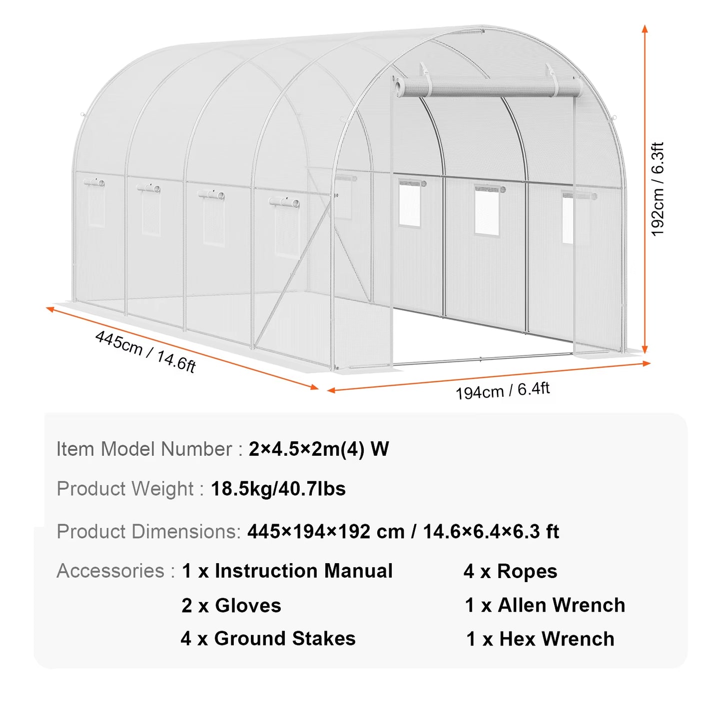 Walk-In Tunnel Greenhouse Hoop House Greenhouse Tunnel Plant Hot House with Steel Frame PE Cover Roll-Up Zipper Door