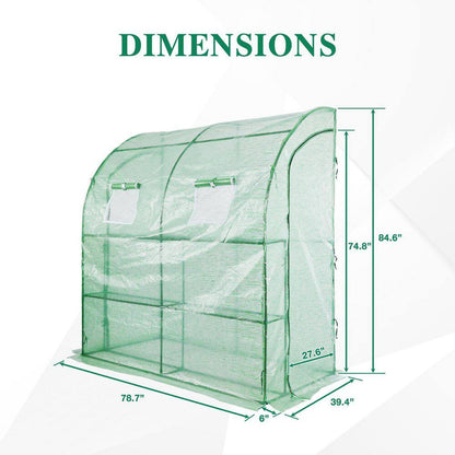 40 In. W X 79 In. D X 85 In. H Outdoor Lean-To Walk-In Tunnel Portable Greenhouse with Shelf, Green