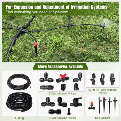 100 Ft. 1/4 In. Drip Irrigation Tubing with 10 Pack Push-To-Connect Tee Fittings for Garden Watering System