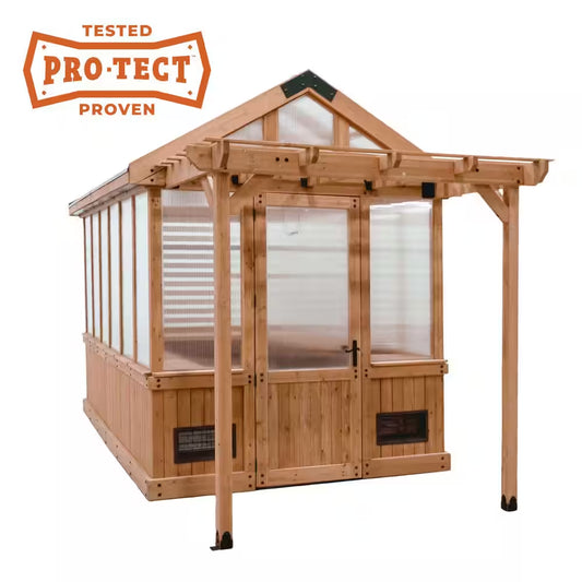 Bellerose 7.3 Ft. W X 14.75 Ft. L X 9.75 Ft. H All Cedar Greenhouse W/ Pergola and Temperature Activated Ventilation Fan