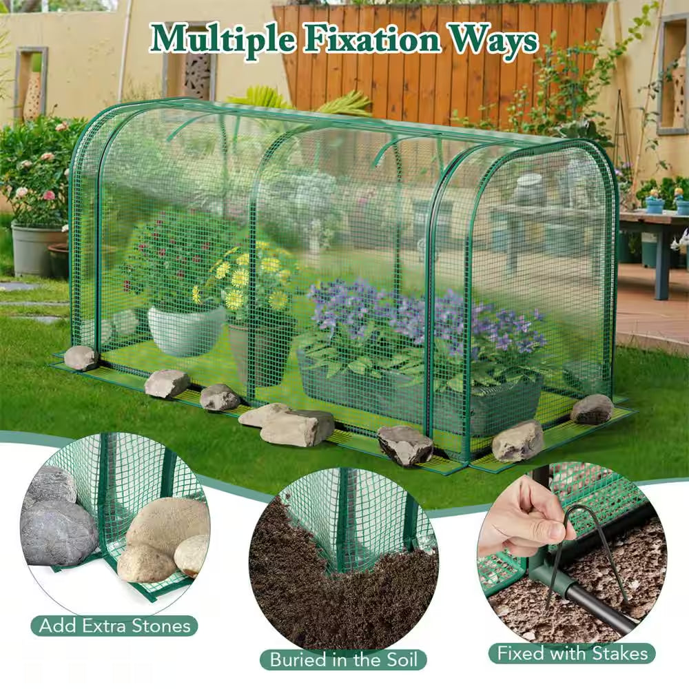 Fir Wood Raised Garden Bed with Greenhouse Waterproof Sun-Protective Green Hot House Green+Natural
