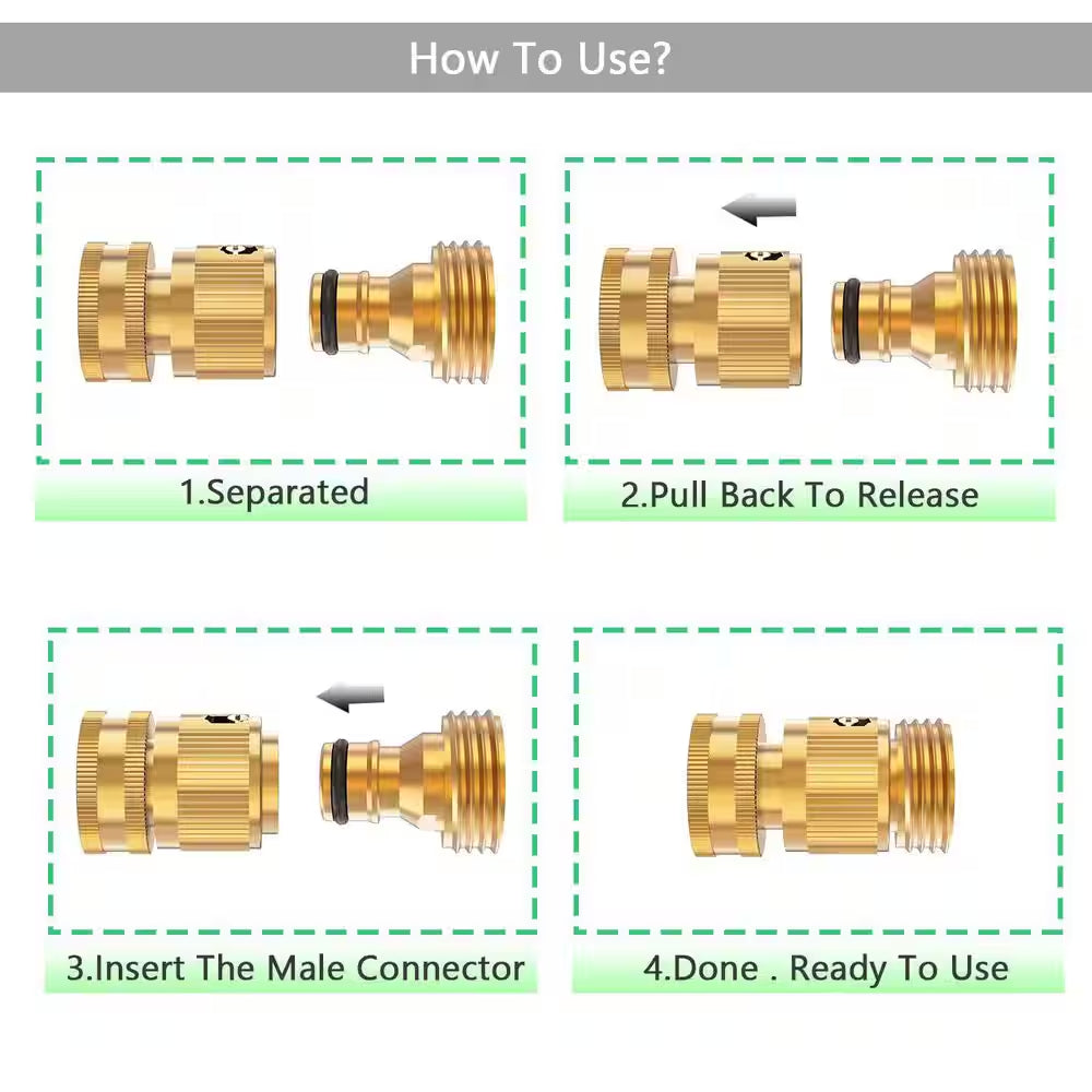 3/4 In. Solid Brass Garden Hose Quick Connector Set, Easily Add Attachments to Garden Hose, Golden (Pack of 6)