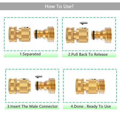 3/4 In. Solid Brass Garden Hose Quick Connector Set, Easily Add Attachments to Garden Hose, Golden (Pack of 6)