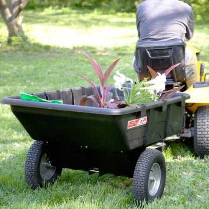 650Lbs. 10Cu.Ft. Tow-Behind Lawn Mower Trailer Dump Cart W/ Compression-Molded Poly Bed for Lawn Tractors and ZTR Mowers