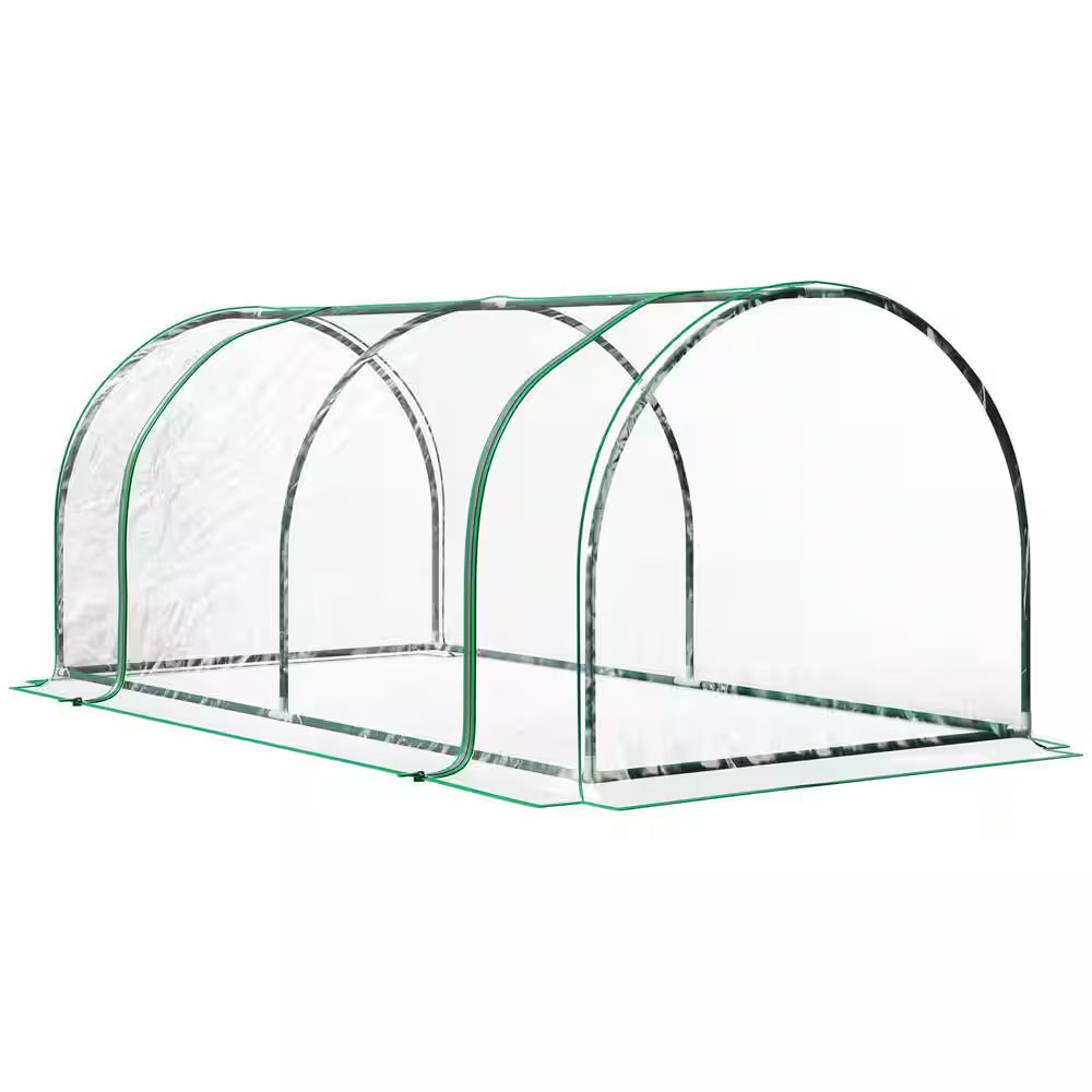 39 In. W X 79 In. D X 32 In. H Portable Mini Greenhouse with PVC Cover, Cloche Cold Frame and 4 Zippered Doors, Green