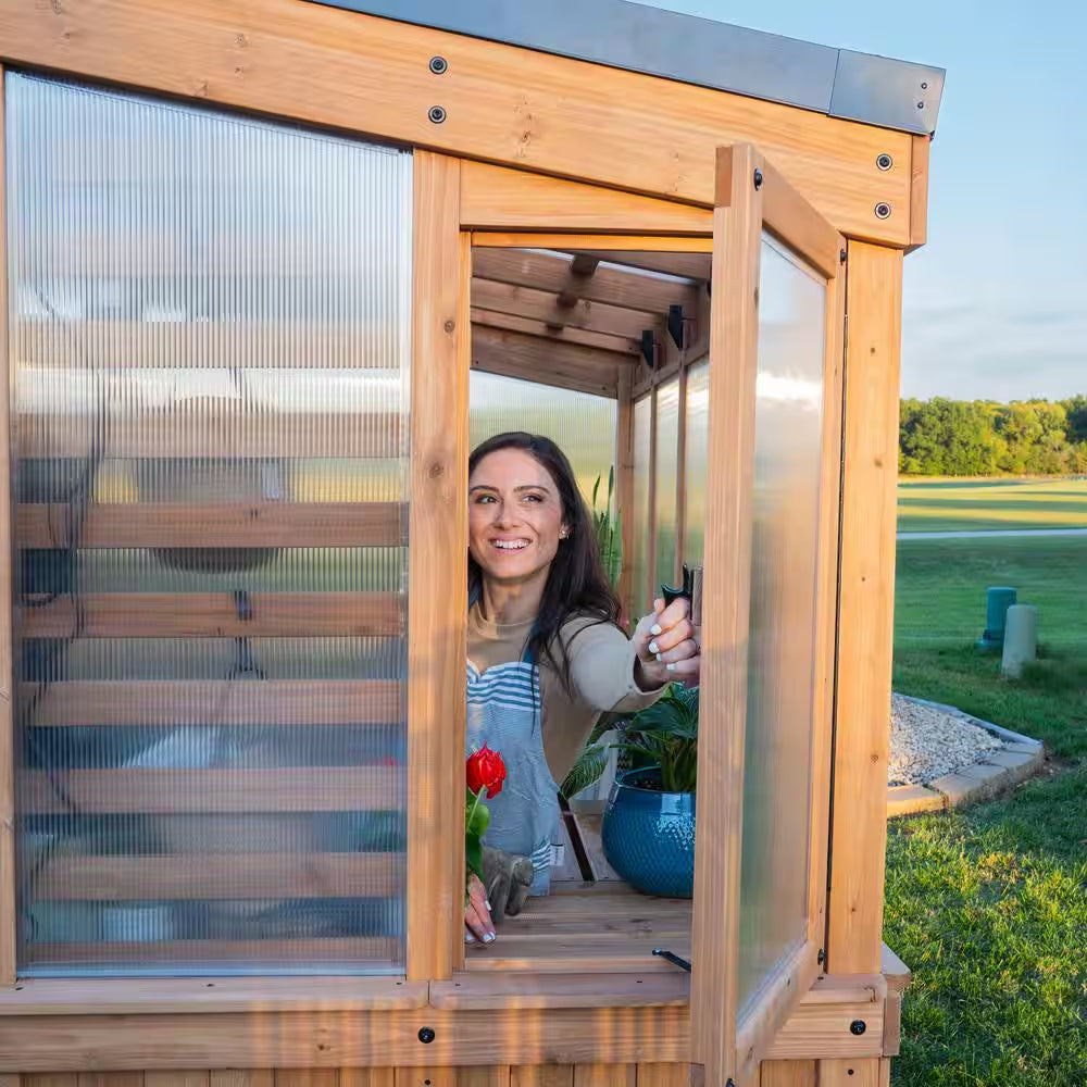 Willow 6 Ft. X 9 Ft. 6 In. X 7 Ft. 10 In. All Cedar Modern Greenhouse