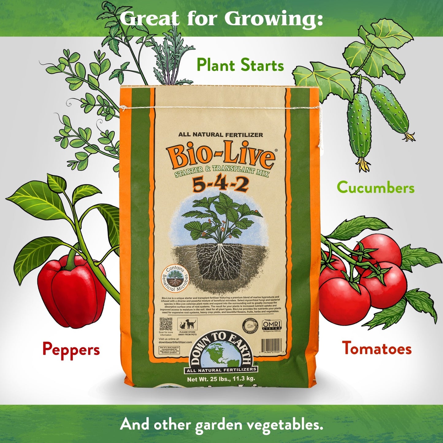 Down to Earth Organic Bio-Live 5-4-2 All Natural Fertilizer Mix, 25 Lbs