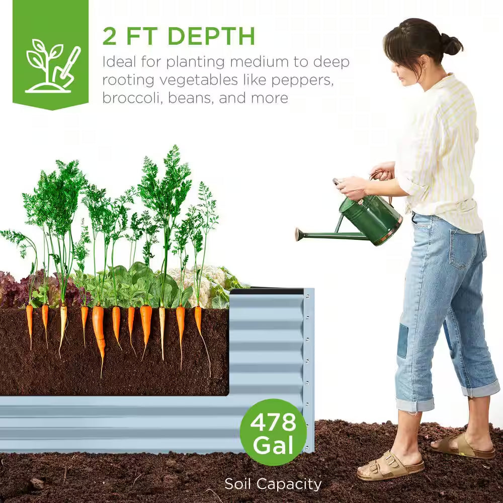8 Ft. X 4 Ft. X 2 Ft. Mist Blue Outdoor Steel Raised Garden Bed, Planter Box for Vegetables, Flowers, Herbs