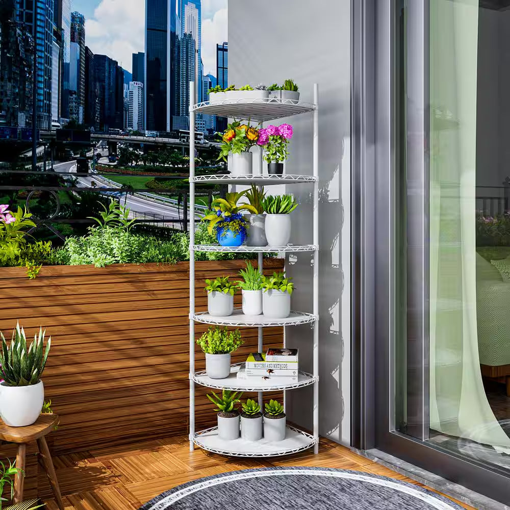 6-Tier Outdoor Garden Garage White Iron Storage Shelf Shelves Organizer Wire Shelving Unit Plant Stand
