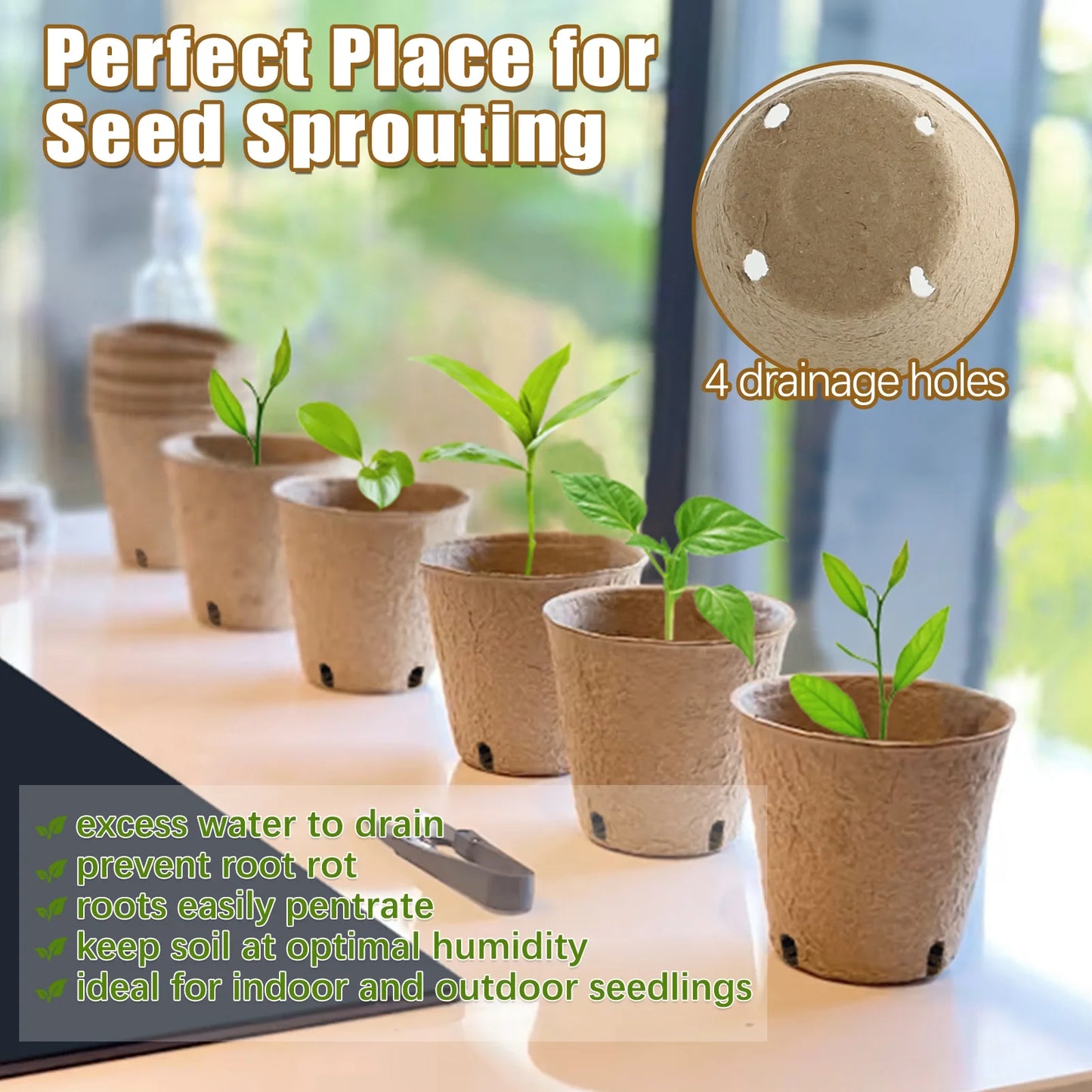 40 Pack Peat Pots for Seedlings, 3.15 Inch Biodegradable Seed Starter Planting Pots for Seedlings