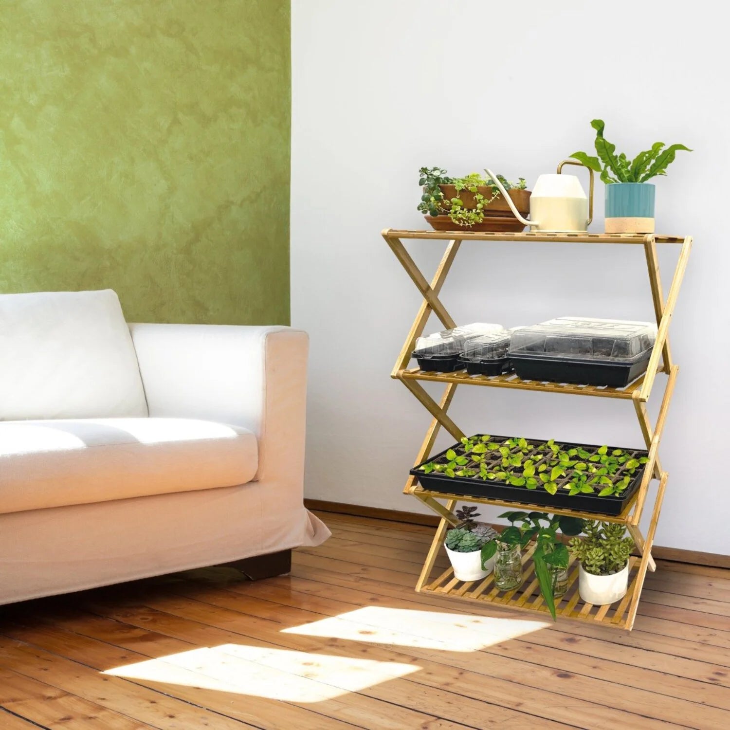 Indoor Multi-Tier Bamboo Plant Stand with Collapsible Design